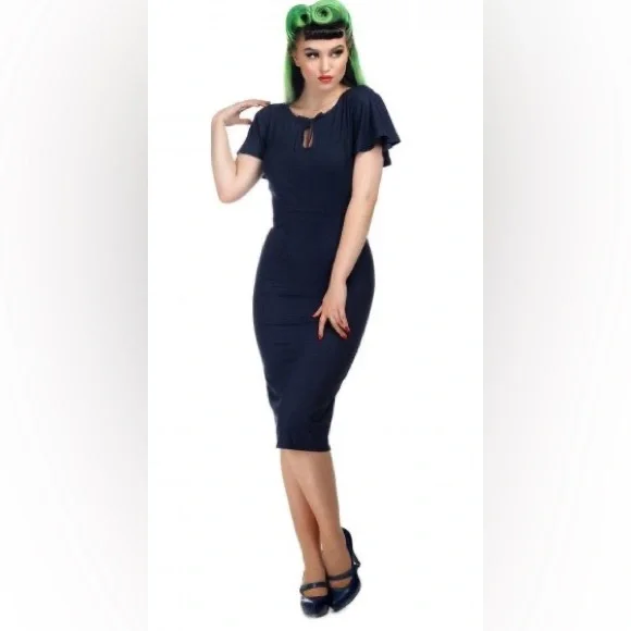 Collectif Navy Selma Wiggle or Pencil Dress - Picture 1 of 5